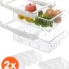 Lenx - Transparante Koelkast Organizer - Set Van 2 - Extra Lade In Koelkast - Bakjes - Doorzichtig Met Scheiding Tot 8 Vakjes - Verstelbaar - Incl. 8 Dividers - BPA Vrij