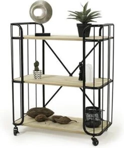 LIFA LIVING Industriële Bakkerskast - Serveerwagen Op Wielen - Opbergkast - Zwart - Metaal & Hout - 80 X 41 X 93 Cm -Thuisopslag 1009x1200