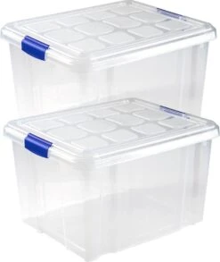 2x Stuks Opslagboxen/bakken/organizers Met Deksel 25 Liter Van 42 X 36 X 25 Cm Transparant Plastic