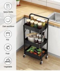 Inklapbare Keukentrolley - Keukentrolley Op Wieltjes - Serveerwagen - Keuken Trolley Metaal - Zwart - 89,5*44*30cm -Thuisopslag 1018x1200 4