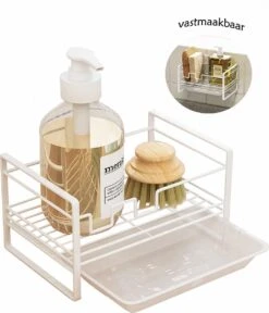Luverno® - Sponshouder - Ophangbaar - Aanrecht Organiser - Afdruiprek Met Lekbak - Gootsteen Organizer - Keuken Organizers - Zeepbakje