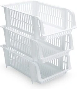 3x Witte Opbergmanden Stapelbaar Kunststof - 20 Liter - Opbergen Manden/dozen/bakken - Opbergers