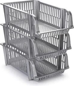 Set Van 2x Stuks Zilvergrijze Opbergmanden Stapelbaar Kunststof - 20 Liter - Opbergen Manden/dozen/bakken - Opbergers