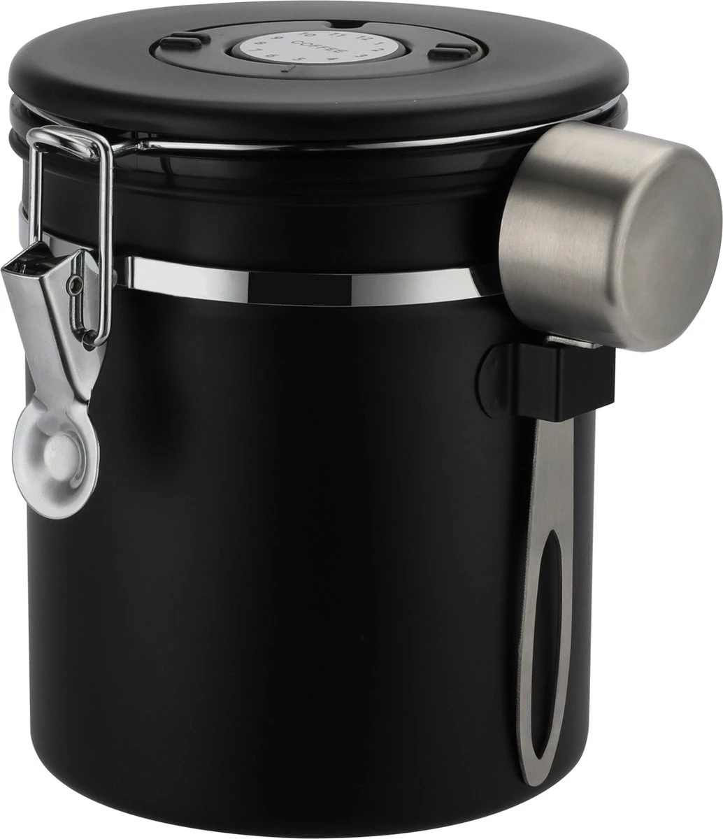 Koffie Bewaarbus Luchtdicht Met CO2 Uitlaat - Koffieblik Bewaarblik Voor 500 Gr Koffiebonen - Zwart - 1.2L 3 Koffie Bewaarbus Luchtdicht Met CO2 Uitlaat - Koffieblik Bewaarblik Voor 500 Gr Koffiebonen - Zwart - 1.2L