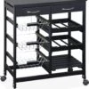 Alice's Garden Keukentrolley CHARLOTTE - 65x35x76cm - 2 Lades, 3 Mandjes, 2 Flessenrekken - Zwart -Thuisopslag 1038x1200 8