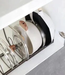 Golden Keuken Kookgerei Pan Pot Deksel Organizer- Rack Keuken Pan Organizer- Totaal 7 Verstelbare Compartimenten-Pannenrek-Kitchary Keukenrek-Zwart -Thuisopslag 1041x1200 1