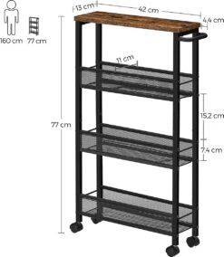 Serveerwagen, Verrijdbaar Keukenrek, Smal, Keukenwagen, Verrijdbare Trolley, 360° Zwenkwielen, Metalen Frame, Voor Keuken, Woonkamer, Kantoor Aan Huis, Vintage Bruin-zwart -Thuisopslag 1042x1200 5