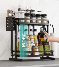 TammaT - Kruidenrek - Kruidenrek Staand - Inklapbare Keukenrek - 3-laags 35x21x56,5CM - Keuken Organizer - Aanrecht Organizer - Keuken Opslag - Roestvrij Staal - Opbergrek - Keuken Organizers - Roestvrij En Krasvrij -Thuisopslag 1044x1200