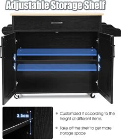 Keukeneiland Serveerwagen, Rollende Keukenwagen Met Vergrendelbare Rubberen Wielen, Grote Kast, Lade, Kruidenrek En Handdoekrek, 3-positie Verstelbare Plank, Keukentrolley, 116 X 40 X 85 Cm (Zwart) 19 Keukeneiland Serveerwagen, Rollende Keukenwagen Met Vergrendelbare Rubberen Wielen, Grote Kast, Lade, Kruidenrek En Handdoekrek, 3-positie Verstelbare Plank, Keukentrolley, 116 X 40 X 85 Cm (Zwart) -Thuisopslag 1047x1200 1