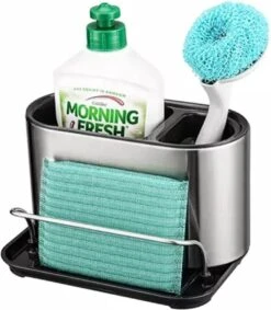 Framehack Gootsteen Organizer Voor Keuken Accessoires - RVS – Aanrechtbakje – Aanrecht Organizer - Vaatdoekhouder – Roestvrij Staal- Grijs