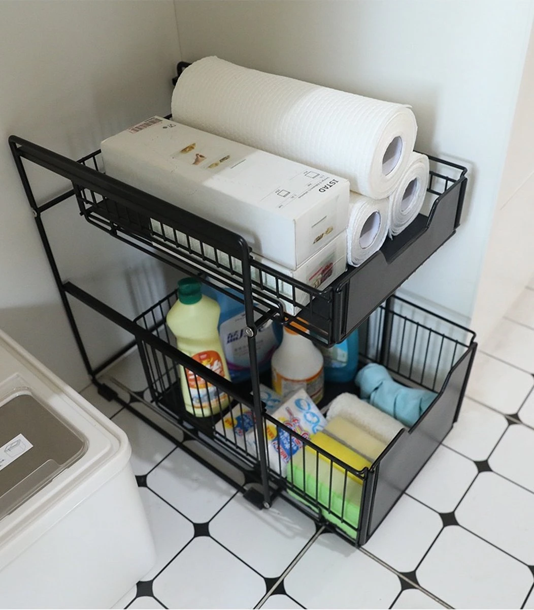 Merkloos Keuken Organizer - Aanrecht Organizer - Gootsteenkast Organizer - Metaal Keukenrek 2-laags - Ladekast - Opbergrek Anti-slip 4 Merkloos Keuken Organizer - Aanrecht Organizer - Gootsteenkast Organizer - Metaal Keukenrek 2-laags - Ladekast - Opbergrek Anti-slip - Afbeelding 2