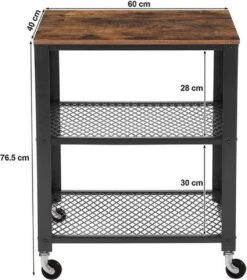 ZAZA Home Keukenplank Op Wielen Serveerwagen Met 3 Planken En 6 Haken -Thuisopslag 1057x1200 2