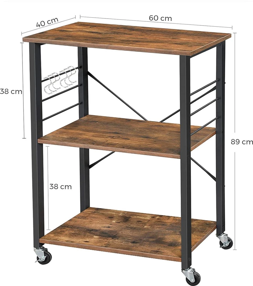 IN.HOMEXL Durbin - Keukentrolley - Keukentrolley Op Wieltjes - Multifunctionelle Trolley - Keukentrolley Met Lades – Rolkast – Serveerwagen – Bruin 60 X 40 X 89cm 7 IN.HOMEXL Durbin - Keukentrolley - Keukentrolley Op Wieltjes - Multifunctionelle Trolley - Keukentrolley Met Lades – Rolkast – Serveerwagen – Bruin 60 X 40 X 89cm - Afbeelding 5