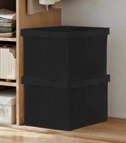 Oliva's - Opbergbox - Opbergmand Met Deksel - Opbergdoos - Opberg Poef - Set Van 2 Stuks - Velvet Ribstof - Zwart -Thuisopslag 1062x1200 1