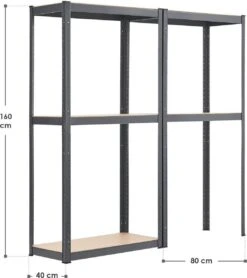 2 Stuks Magazijnstelling / Opbergrek - Easy - 160 X 80 X 40 Cm - Grijs -Thuisopslag 1066x1200 2