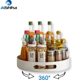 AlShiha® Organizer - Draaiplateau - Wit - Aanrecht Organizer- Badkamer Organizer - Aanrecht Organiser - Opbergrek - Make Up Organizer - Kruidenrek - Kast Organizer - Kruidenrek - Keukenkast - Keuken Organizers