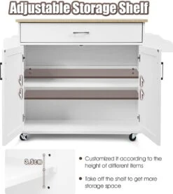 Keukeneiland Serveerwagen, Rollende Keukenwagen Met Vergrendelbare Rubberen Wielen, Grote Kast, Lade, Kruidenrek En Handdoekrek, 3-positie Verstelbare Plank, Keukentrolley, 116 X 40 X 85 Cm (Wit) -Thuisopslag 1069x1200 3