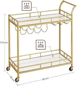 Serveerwagen, Keukentrolley, Glashouder, 2 Spiegelglazen Planken, Barwagen, Wijnwagen, Voor Keuken, Eetkamer, Bar, Goudkleurig -Thuisopslag 1072x1200 1