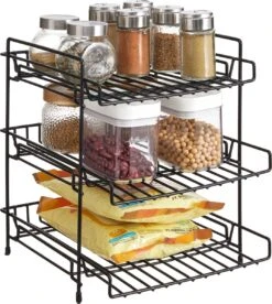 ACAZA Keukenrek - Kruiden Rek - Aanrecht Organizer Met 3 Niveaus - Onder De Gootsteen Organizer - 30x26x30cm - Zwart 11 ACAZA Keukenrek - Kruiden Rek - Aanrecht Organizer Met 3 Niveaus - Onder De Gootsteen Organizer - 30x26x30cm - Zwart -Thuisopslag 1073x1200