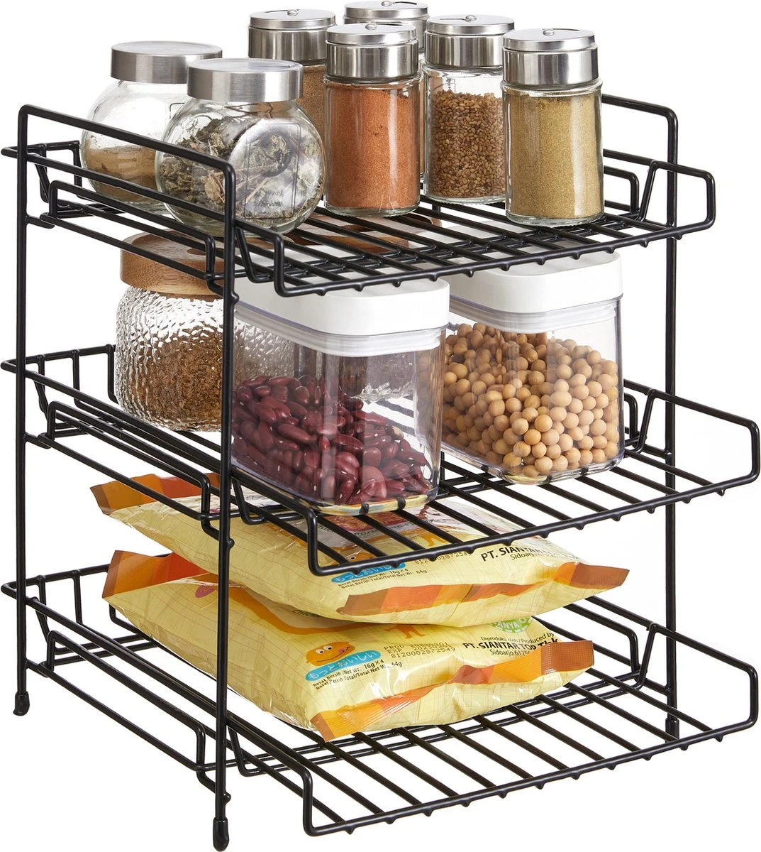 ACAZA Keukenrek - Kruiden Rek - Aanrecht Organizer Met 3 Niveaus - Onder De Gootsteen Organizer - 30x26x30cm - Zwart 6 ACAZA Keukenrek - Kruiden Rek - Aanrecht Organizer Met 3 Niveaus - Onder De Gootsteen Organizer - 30x26x30cm - Zwart - Afbeelding 4