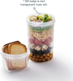 Lock&Lock Yoghurt Beker To Go - Muesli Beker To Go - Lunchbeker - Salade To Go - Saladebox - Large - 760 Ml + 310 Ml - Wit -Thuisopslag 1077x1200