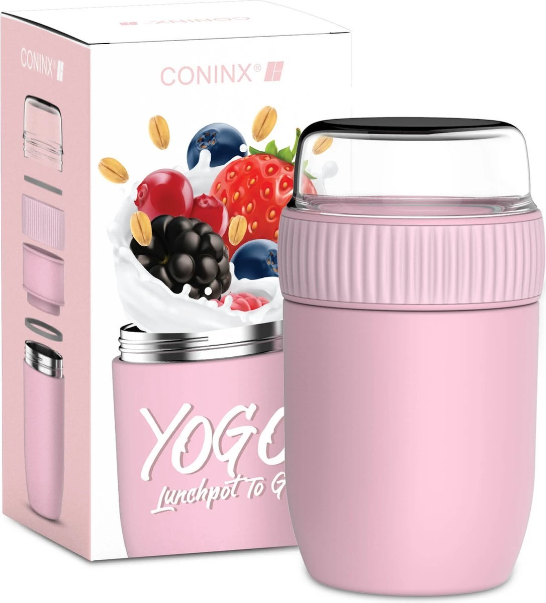Coninx Thermos Lunchbox - Muesli Beker To Go - Isoleer Lunchpot - Yoghurtbeker To Go - Mueslibeker 840ml (600ml+240ml) - RVS / Roze 14 Coninx Thermos Lunchbox - Muesli Beker To Go - Isoleer Lunchpot - Yoghurtbeker To Go - Mueslibeker 840ml (600ml+240ml) - RVS / Roze - Afbeelding 12