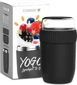 Coninx Thermos Lunchbox - Muesli Beker To Go - Isoleer Lunchpot - Yoghurtbeker To Go - Mueslibeker 840ml (600ml+240ml) - RVS / Zwart -Thuisopslag 1086x1200 3