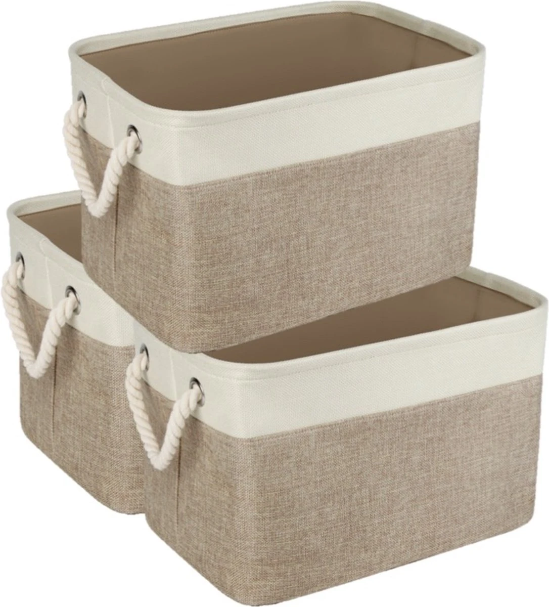 Oliva's - Kast Organizers - Set Van 3 Stevige Opbergmanden - Opberg Box / Doos / Mand - Bruin 5 Oliva's - Kast Organizers - Set Van 3 Stevige Opbergmanden - Opberg Box / Doos / Mand - Bruin - Afbeelding 3