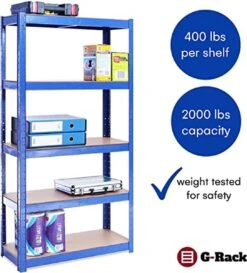 G-Rack Rekken Voor Zwaar Gebruik, 1 Blauwe Opslagplank 5 Vakken - Voor Kelder, Werkplaats, Berging, Garage - Metaal I 180 X 120 X 45 Cm I 175 Kg Belasting Per Plank (totaal 875 Kg) I 5 Jaar Garantie -Thuisopslag 1087x1200 6