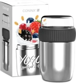 Coninx Thermos Lunchbox - Muesli Beker To Go - Isoleer Lunchpot - Yoghurtbeker To Go - Mueslibeker 840ml (600ml+240ml) - RVS -Thuisopslag 1088x1200