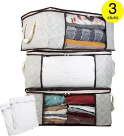 Fruits & Vikings Opbergtas - Set Van 3 Stuks Voor Kleding / Dekbed / Tuinkussens - 55 Liter - Incl. 2x Waszak - Opbergbox Onder Bed