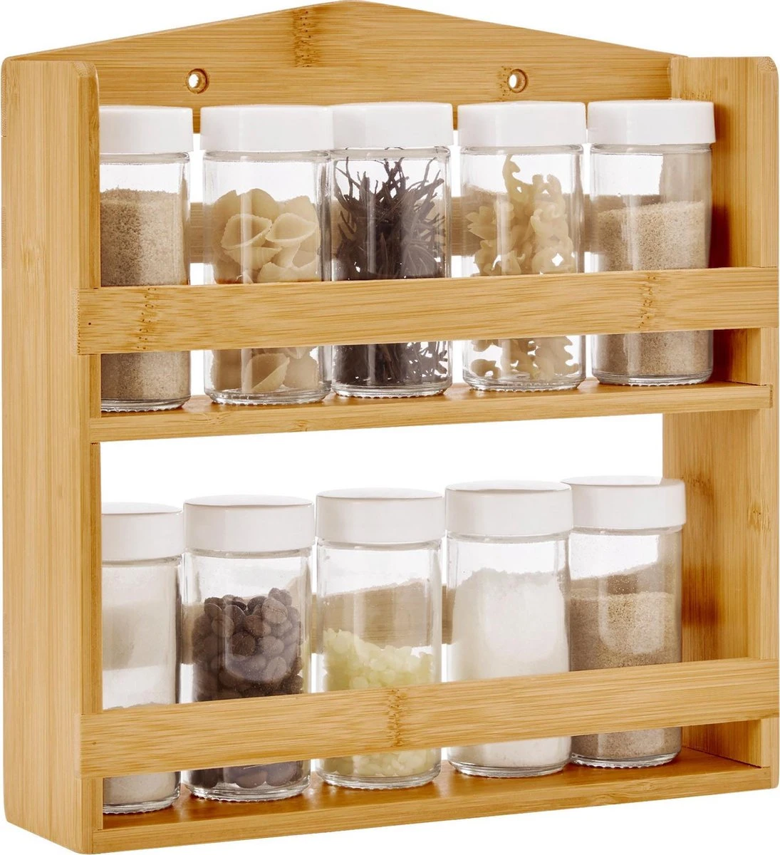 ACAZA Ophangbaar Kruidenrek Met 10 Glazen Kruidenpotjes, Spice Rack, Keuken Rek, Kruiden Organizer Voor Specerijen, Peper, Zout, 26 Cm Breed, Bamboe 3 ACAZA Ophangbaar Kruidenrek Met 10 Glazen Kruidenpotjes, Spice Rack, Keuken Rek, Kruiden Organizer Voor Specerijen, Peper, Zout, 26 Cm Breed, Bamboe