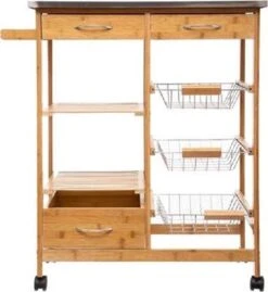 Keukentrolley Bamboe Op Wielen - Keukenwagen - Houten Serveerwagen Met Metalen Bovenblad - 37 X 73.5 X 86 Cm -Thuisopslag 1103x1200 3
