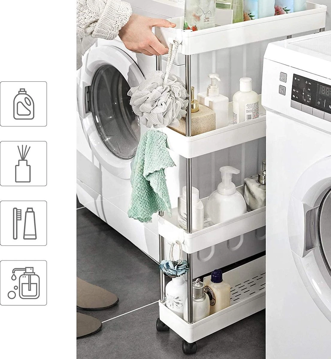 Smalle 4-laagse Uitschuifbare Trolley - 40 X 12,5 X 86 Cm - Wit 4 Smalle 4-laagse Uitschuifbare Trolley - 40 X 12,5 X 86 Cm - Wit - Afbeelding 2