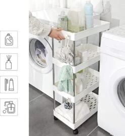 4-laagse Opslagtrolley Met Wielen - Trolley Of Rek Voor Keuken, Kantoor & Badkamer - 40 X 22 X 86 Cm - Wit -Thuisopslag 1105x1200 3