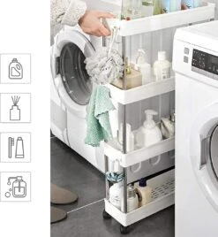 Smal Keukenrek Of Opbergrek 4 Laags Op Wieltjes - Smalle Keuken Kast - Keukentrolley Met Wielen - Wit -Thuisopslag 1105x1200 4