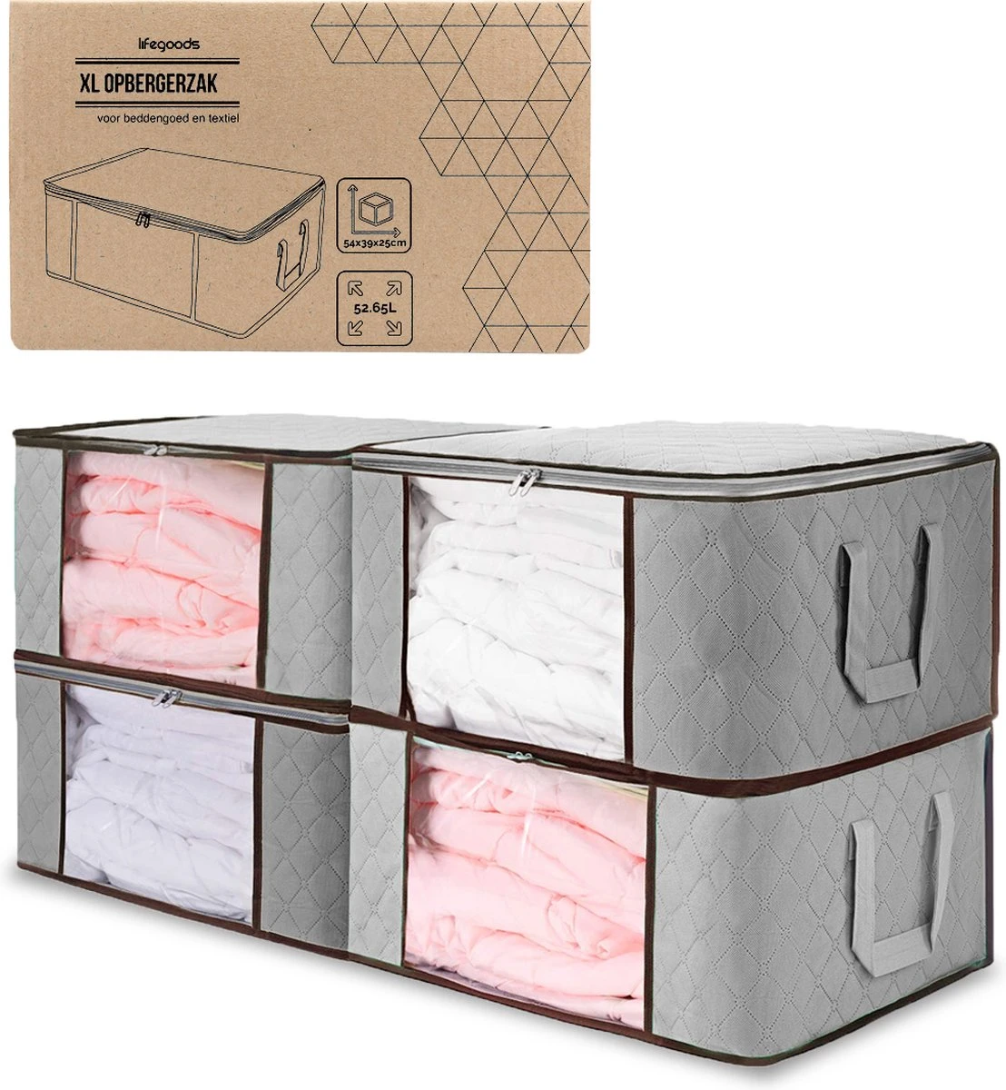 LifeGoods Opbergtas En Organizer - 4x 50L - 54x25x39 Cm - Textiel - Grijs 8 LifeGoods Opbergtas En Organizer - 4x 50L - 54x25x39 Cm - Textiel - Grijs - Afbeelding 6