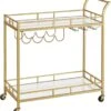 Serveerwagen, Keukentrolley, Glashouder, 2 Spiegelglazen Planken, Barwagen, Wijnwagen, Voor Keuken, Eetkamer, Bar, Goudkleurig -Thuisopslag 1114x1200 6
