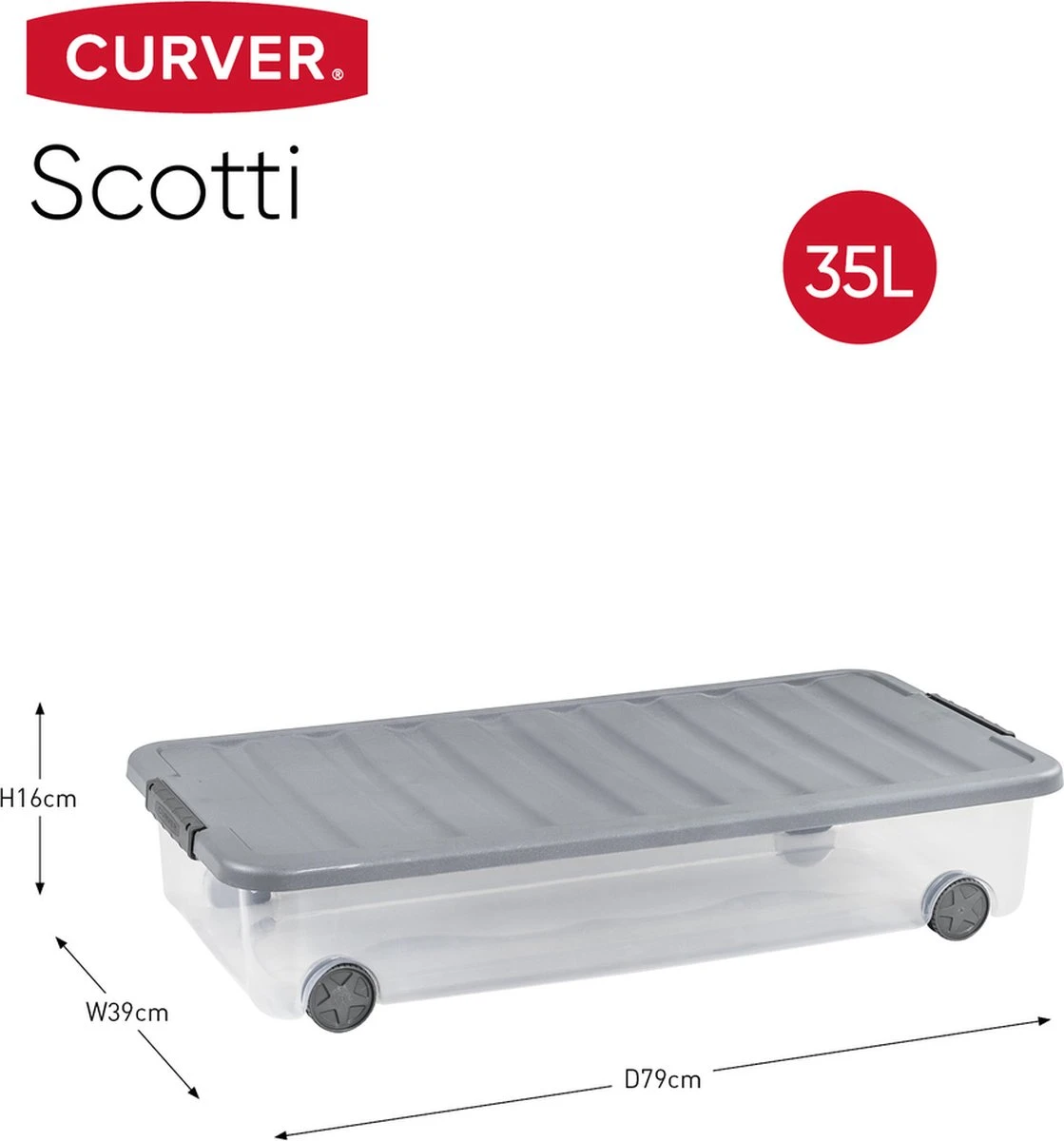 Curver Scotti Onder Het Bed Opbergbox Met Deksel + Wielen - 35L - 2 Stuks - Transparant/Steel 5 Curver Scotti Onder Het Bed Opbergbox Met Deksel + Wielen - 35L - 2 Stuks - Transparant/Steel - Afbeelding 3