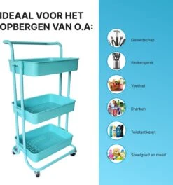O'DADDY® Keukentrolley Op Wieltjes - Serveerwagen - Keukentrolley Blauw - Verrijdbaar En Vast - 3 Lagen - 86 X 43 X 36 Cm -Thuisopslag 1123x1200 6