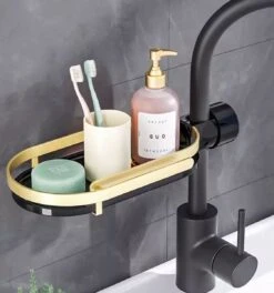 Stylumo Gootsteen Organizer Zwart – Vaatdoek En Sponshouder – Aanrecht & Keuken Organizer – Douche Organizer – Douche Rek Zonder Boren -Thuisopslag 1124x1200 3