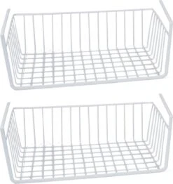 2x Stuks Opberg/opruim Hangmandje/plankmandje Wit 30 Cm Van Ijzer - Opbergmanden - Kastmandjes