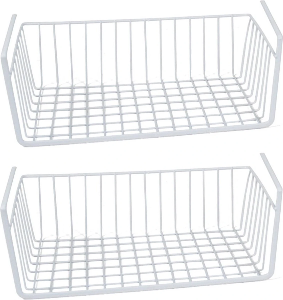 2x Stuks Opberg/opruim Hangmandje/plankmandje Wit 30 Cm Van Ijzer - Opbergmanden - Kastmandjes 3 2x Stuks Opberg/opruim Hangmandje/plankmandje Wit 30 Cm Van Ijzer - Opbergmanden - Kastmandjes