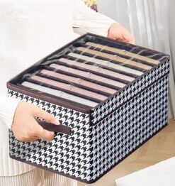 Merkloos Kleding Organizer Met Doorzichtige Deksel-9 Lagen Size L-pied De Poule Pattern- Opbergmanden Met Doorzichtige Deksel- Lade Organizer - Opbergsysteem Voor Kast - Broeken - Kast Organizer - Kledingkast