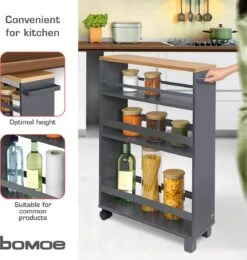 Bomoe Hylla – Keukentrolley Op Wieltjes 50x79x15 Cm – Serveerwagen Hout Met 3 Planken & FSC® Werkblad – Antraciet -Thuisopslag 1141x1200 5