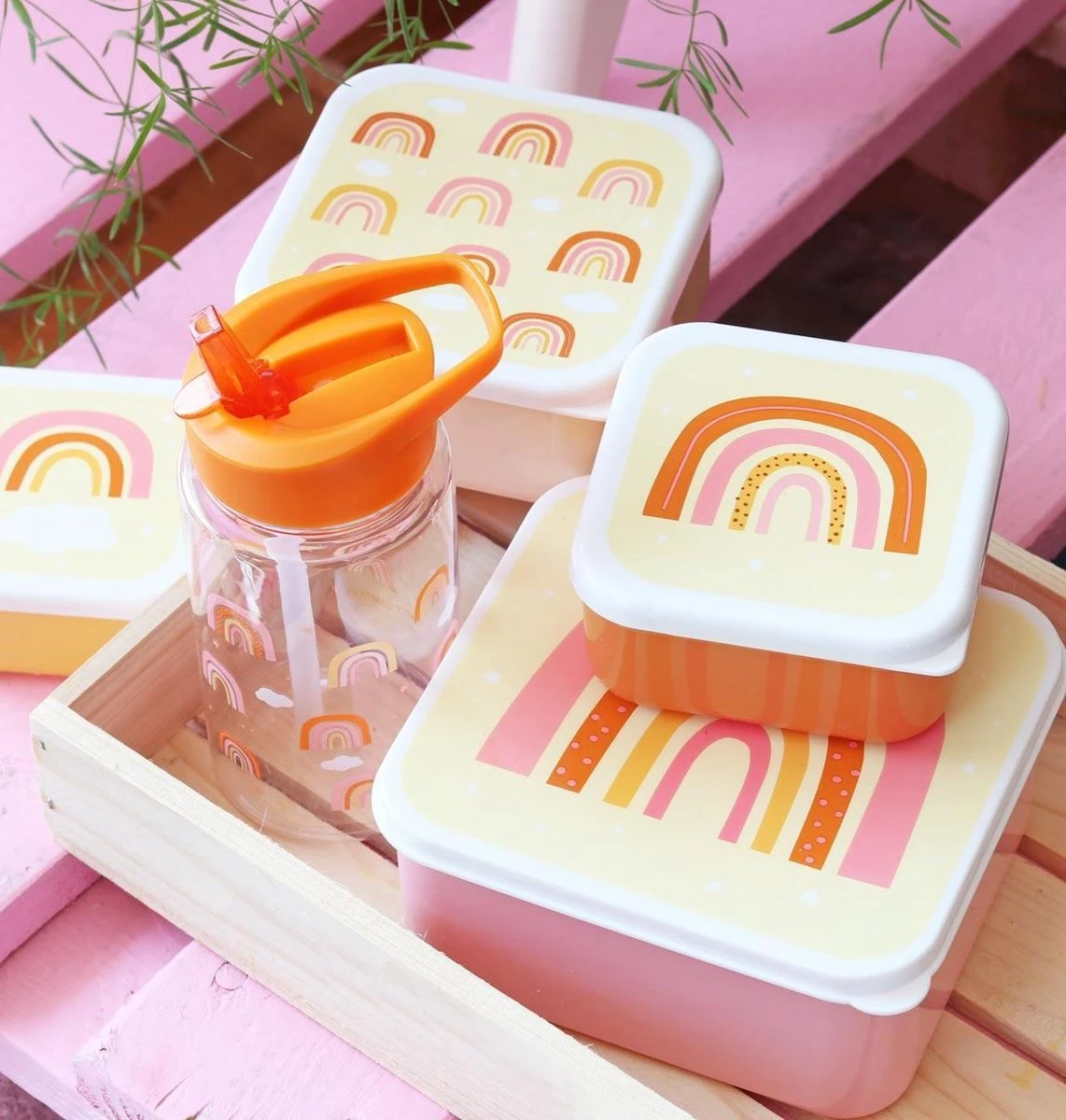 A Little Lovely Company - Brooddoos - Broodtrommel - Lunch & Snack Box Set Van 4 - Regenbogen 7 A Little Lovely Company - Brooddoos - Broodtrommel - Lunch & Snack Box Set Van 4 - Regenbogen - Afbeelding 5