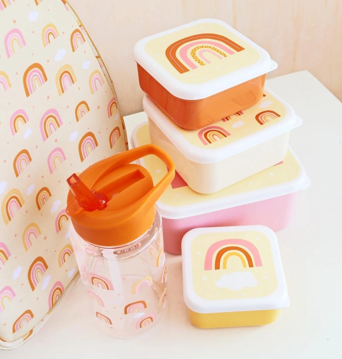 A Little Lovely Company - Brooddoos - Broodtrommel - Lunch & Snack Box Set Van 4 - Regenbogen 5 A Little Lovely Company - Brooddoos - Broodtrommel - Lunch & Snack Box Set Van 4 - Regenbogen - Afbeelding 3