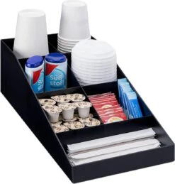 Navaris Organizer Voor Koffieaccessoires - Bakje Voor Suiker, Melk En Theezakjes - 7 Vakken - Zwart