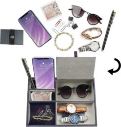 Belle Vous Zwart Faux Leren 5 Compartimenten Valet Nachtkastje Organizer Tray – Bureau Opslag Doos Voor Beurs, Telefoon, Sleutels, Sieraden, Accessoires, Geld, Armbanden – Allesvanger Naast Het Bed -Thuisopslag 1145x1200 3