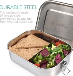 Navaris RVS Broodtrommel Met Verdeler - Meal Prep Bakje - Vershouddoos - Lunchbox - 17 X 13 X 6 Cm - Inhoud 0,8 Liter - Vaatwasbestendig -Thuisopslag 1146x1200 1